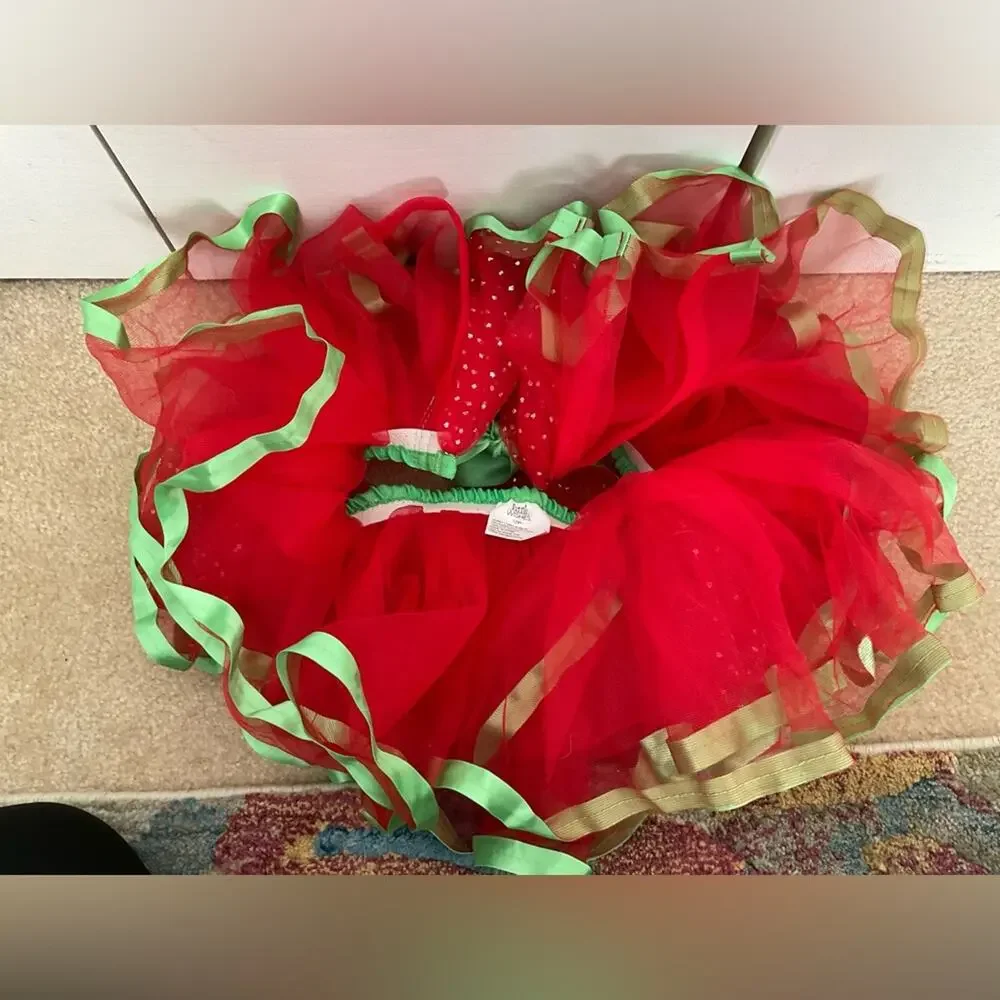 LITTLE WISHES CHRISTMAS RED GREEN SPARKLE RIBBON TIE BABY TUTU SZ 12M+